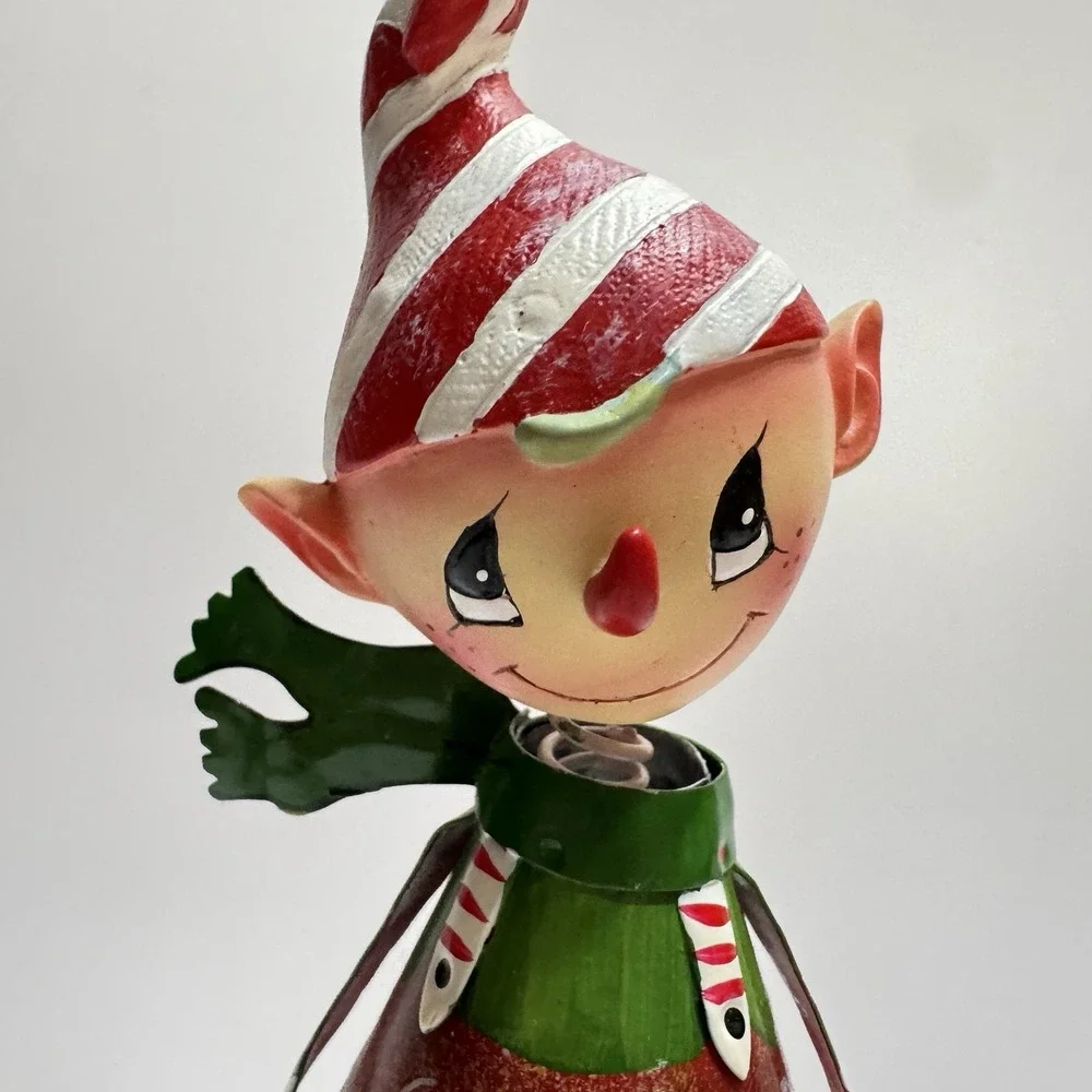 Bobble Head Pinocchio Elf Christmas Decor Figurine Metal Vtg 9